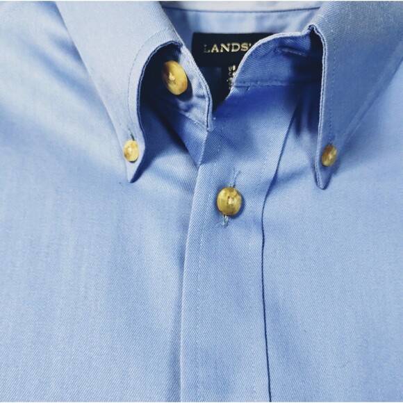 Lands' End Shirt Men's M Button Up Down Long Sleeve Pocket Blue Career Basic - Picture 2 of 11